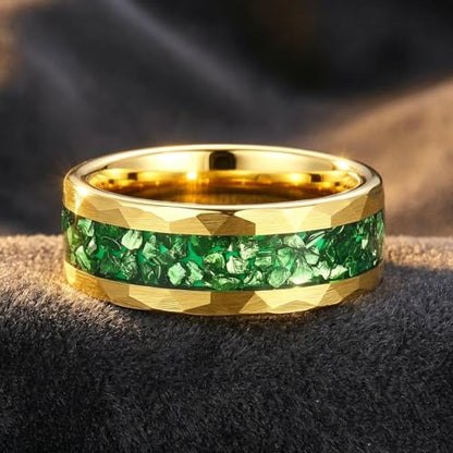 4mm/8mm Tungsten Wedding Bands for Men Women Ruby/Morganite/Emerald | Aquamarine/Zirconia, Black/Rose Gold/14K Gold, Engagement Promise Ring, Anniversary Valentine Day Birthday Gift for Him/Her - color: 8mm Gold and Green