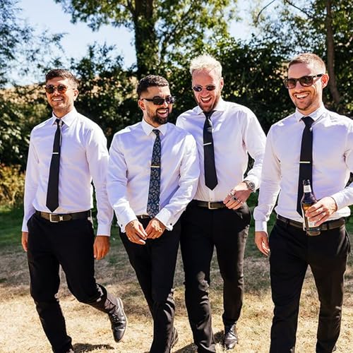 LADY & HOME Tie Clips for Men, Stainless Steel Tie Bars Gifts for Groom, Groomsmen, Father of Groom, Father of Bride, Brother of Bride - style: C:1 GROOM + 6 GROOM SQUAD