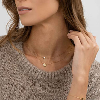Tewiky Dainty 14k Gold Plated/Silver Cubic Zirconia Necklaces for Women | Simple CZ Jewelry Necklaces Trendy Gifts - color: layered pearl necklaces gold