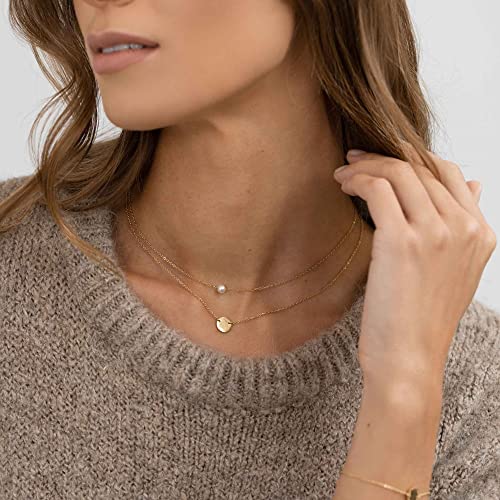 Tewiky Dainty 14k Gold Plated/Silver Cubic Zirconia Necklaces for Women | Simple CZ Jewelry Necklaces Trendy Gifts - color: layered pearl necklaces gold
