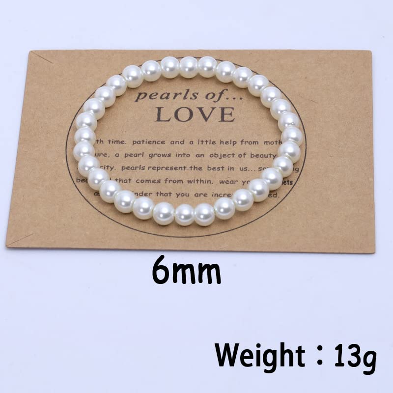 COLORFUL BLING Imitation Pearl Strands Choker Necklace Bracelet With Meaningful Card for Wedding Anniversary Birthday Party Gifts Bridal Jewelry Set - color: 6mm set