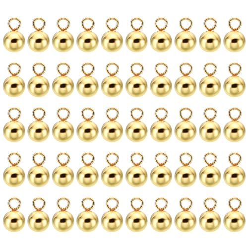 PATIKIL 50pcs Steel Bead Charm, Stainless Steel Ball Bracelet Charm Pendants Metal Round Beads Small Bulk for Jewelry Making - color: Gold Tone, size: 5mm