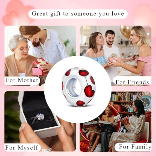 KEQ Clip Spacer Charm for Bracelet 925 Silver Pave Cubic Zirconia Clip Lock Stopper Bead Spacer For Women Bracelets Stopper Birthday Gifts European Openable Beads 2pcs - color: Red Heart