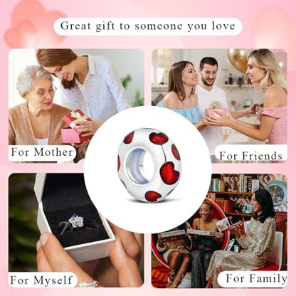 KEQ Clip Spacer Charm for Bracelet 925 Silver Pave Cubic Zirconia Clip Lock Stopper Bead Spacer For Women Bracelets Stopper Birthday Gifts European Openable Beads 2pcs - color: Red Heart