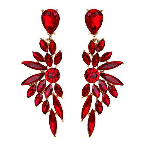 Women's Wedding Bridal Earrings Prom Dangle Earring | Shiny Crystal Teardrop Multi Marquise Cluster for Bride Bridesmaid Bling Jewelry Costume Party Accessories - color: 11-Ruby Color