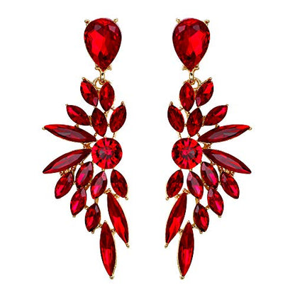 Women's Wedding Bridal Earrings Prom Dangle Earring | Shiny Crystal Teardrop Multi Marquise Cluster for Bride Bridesmaid Bling Jewelry Costume Party Accessories - color: 11-Ruby Color