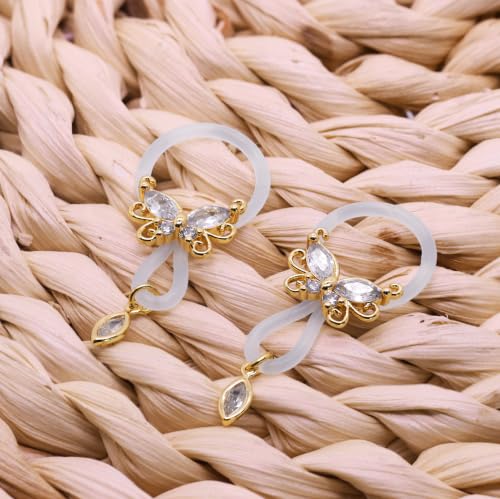 2 Pcs Butterfly Fake Nipple Rings for Women, CZ Nipple Noose Nipple Jewelry Non Piercing Dangle Nipple Ring, Non Pierced Nipple Body Jewelry - color: gold