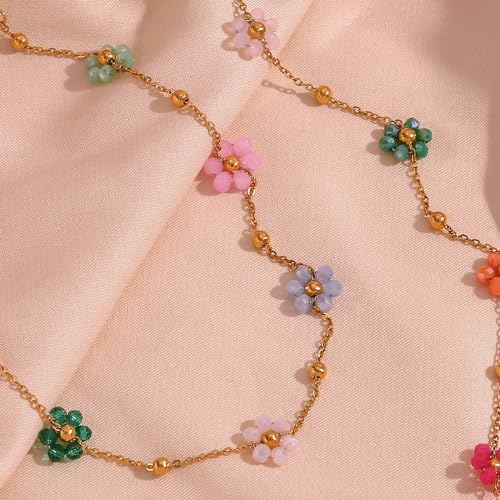 Cute Flower Beaded Ball Waist Chain Belt for Women Stainless Steel Bead Daisy Flowers Adjustable Waist Summer Beach Party Bikini Belly Chains 18K Gold Plated Fashion Jewelry Body Accessories 31.5"+ 4"
