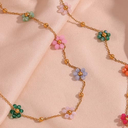 Cute Flower Beaded Ball Waist Chain Belt for Women Stainless Steel Bead Daisy Flowers Adjustable Waist Summer Beach Party Bikini Belly Chains 18K Gold Plated Fashion Jewelry Body Accessories 31.5"+ 4"