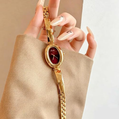 FORSINING Watches for Women, Ladies Quartz Watch Oval Crystal Watch, Japanese Quartz Movement 3ATM Waterproof Fashion Female Wrist Watch Luxury Birthday Gifts - color: Yellow