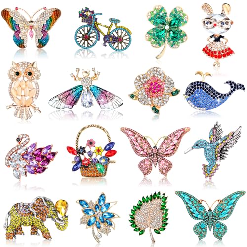 Sasylvia 16 Pcs Women Brooch Set Rhinestone Vintage Animal Insect Plant Pins Brooches Bulk for Christmas Women Girls Gifts - style: Beautiful