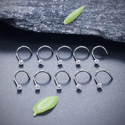 ASTM F136 Titanium Nose Rings 18G 20G 22G Clear Cubic Zirconia Nose Studs Ring Screw L-Shaped Bone Hypoallergenic Body Piercing Jewelry for Women 1.5mm 2mm 2.5mm 3mm 10PCS - style: Screw:18G(1.0mm)-2mm CZ
