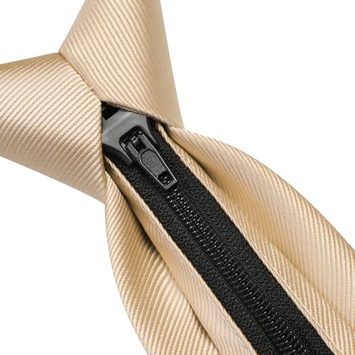 GUSLESON 3.15"（8cm） Mens Pre-tied Adjustable Zipper Tie Solid Necktie for Business and Wedding - color: Champagne