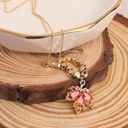 Jean Beau Dainty Pendant Necklaces for Women, Cute Chain Necklace Jewelry Gift - color: Gold Maple