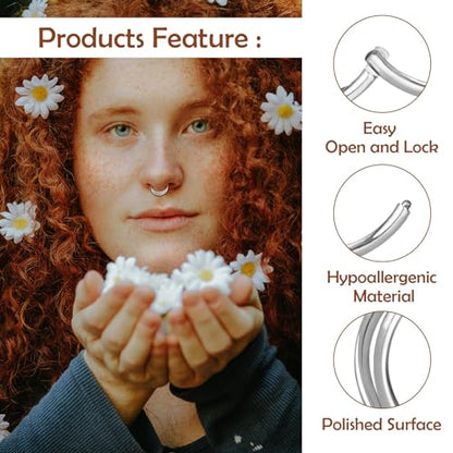 Titanium Septum Rings, Nose Rings Hoops for Women, Segment Nose Rings 16G 8mm/10mm Hypoallergenic Cartilage Conch Helix Rook Hoop Earrings - color: Double Stacked-Silver, size: 16 Gauge 10mm
