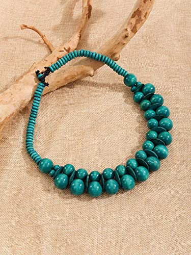 COLORFUL BLING Ethnic Large Chunky Wooden Beaded Necklaces Boho African Statement Necklace Handmade Tribal Collar Choker Bib Jewelry - color: joint blue