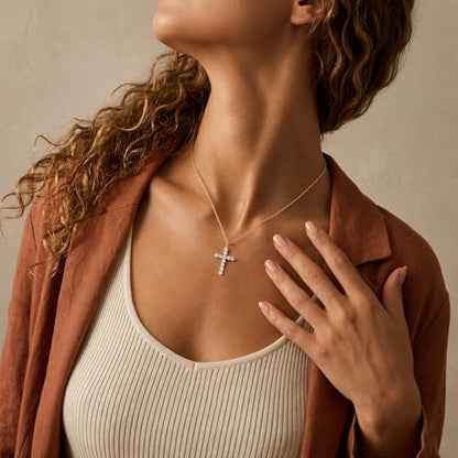 Cross Necklace for Women, Silver Cross Pendant Necklaces | 14K Gold Plated, Dainty CZ Cross Necklace, Non Tarnish and Hypoallergenic Jewelry for Women, Christian Religious Faith Gifts - color: 06-Silver-White