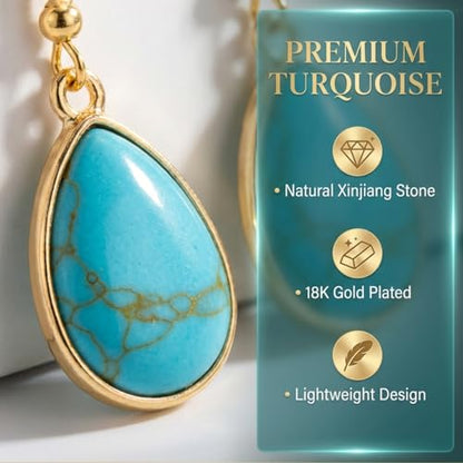 Turquoise Earrings for Women,Small Dangle Earrings,Boho Turquoise Earring with Teardrop Dangle Western Accessories - color: Gold