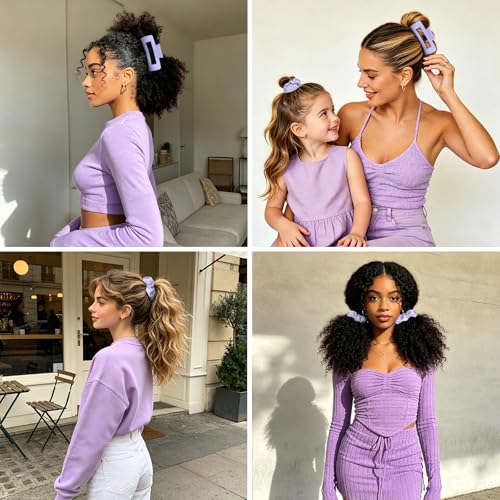 YISSION Claw Clip and Satin Scrunchie Set, 2 Pack Lavender Purple Hair Accessories, No Damage Hair Ties Non Slip Large Hair Clips for Women Girls Thick Thin Hair Daily Wear Party Wedding - color: Purple