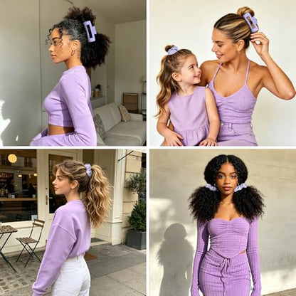 YISSION Claw Clip and Satin Scrunchie Set, 2 Pack Lavender Purple Hair Accessories, No Damage Hair Ties Non Slip Large Hair Clips for Women Girls Thick Thin Hair Daily Wear Party Wedding - color: Purple