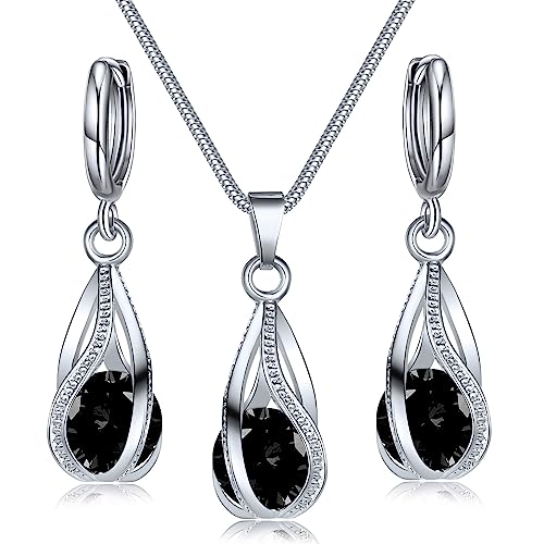 IFKM Silver Jewelry Sets for Women Rhinestone Crystal CZ Bridal Bridesmaid Accessories Necklace Earrings set for Wedding Prom Anniversary Birthday Gifts - color: Black