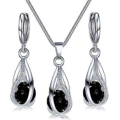IFKM Silver Jewelry Sets for Women Rhinestone Crystal CZ Bridal Bridesmaid Accessories Necklace Earrings set for Wedding Prom Anniversary Birthday Gifts - color: Black
