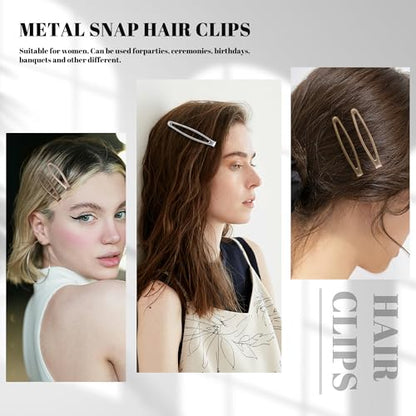 16 PCS Snap Hair Clips Metal Barrettes for Women Non Slip Barrettes for Thick and Thin Fine Hair,Silver Gold Brown Rose Gold,2.36 x 0.43 Inches. - color: Silver Gold Brown Rose Gold