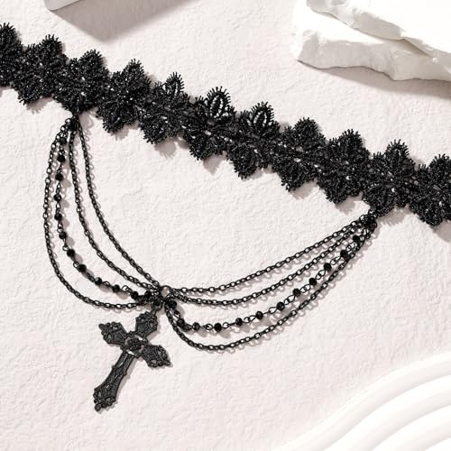 MILAKOO Lace Tattoo Choker for Women Elegant Goth & Elegant Necklace Collarbone Pearl Pendant Collar - color: Black D