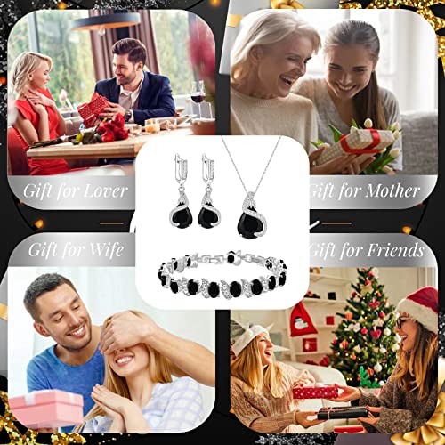 GZWHD Jewelry Set for Women Water Drop Cubic Zirconia Artificial Crystal Earrings Pendant Necklace Open Ring Tennis Bracelet Wedding Anniversary Birthday Engagement Gift for Bridesmaid Wife Girlfriend Friend - color: Black-No Ring