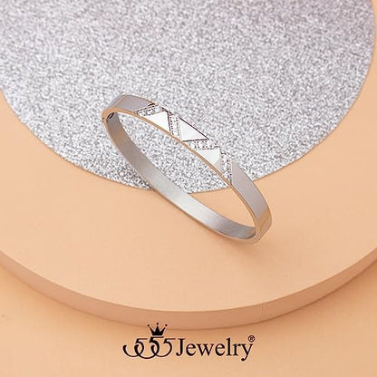 555Jewelry Womens Sparkling Cubic Zirconia Secure Hinge Lock Bangle Stainless Steel Bracelet - color: Silver Style 2