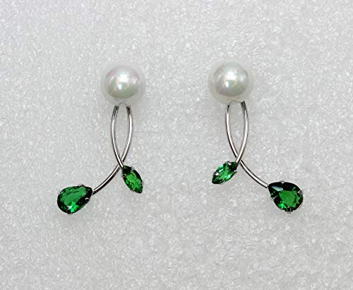 Faship Genuine 10mm Freshwater Pearls Floral Necklace Earrings Set | Premium CZ Crystal, Gorgeous, Sparkling - color: Green