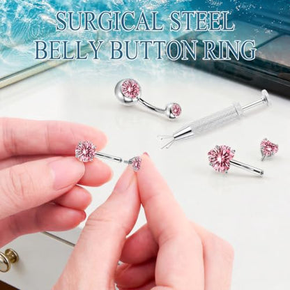 JELUTAR 316L Belly Button Rings, 6 PCS 14G Belly Rings Piercing Kit - color: Pink