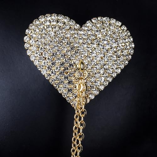 Sexy Rhinestone Heart Nipple Pasties Body Chain for Women Sparkle CZ Crystal Nipple Cover Stickers Bikini Bra Chest Chain Adjustable Choker Necklace Nightclub Body Accessories Jewelry