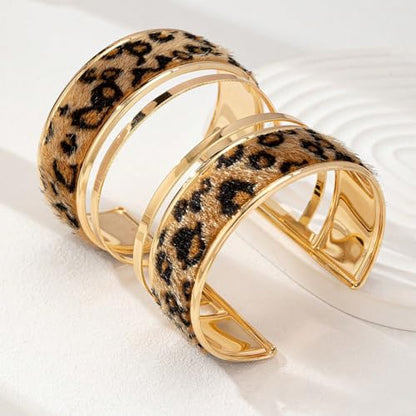 COLORFUL BLING Metal Punk Leopard Print Bangle Bracelet for Women Wide Chunky Gold Stackable Wrapped Open Cuff Bracelets Wristband Statement Jewelry - style: style 8
