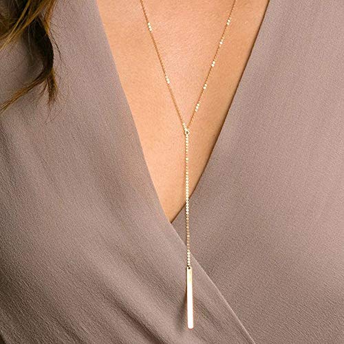 Turandoss Dainty Layered Choker Necklace, Handmade Y Pendant Necklace Multilayer Bar Disc Necklace Adjustable Layering Choker Necklaces for Women - style: 2PCS - simulated Pearls&Bar