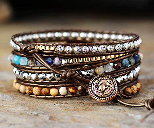 Boho Wrap Bracelet for Women, Handmade Natural Imperial Jasper Multi-Layer Stone Beaded Bracelet, Bohemian Healing Crystal Stone Jewelry Gifts