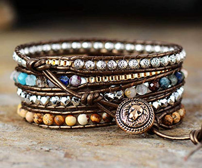 Boho Wrap Bracelet for Women, Handmade Natural Imperial Jasper Multi-Layer Stone Beaded Bracelet, Bohemian Healing Crystal Stone Jewelry Gifts