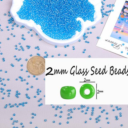 2mm Glass Seed Beads Bulk, Blue with Silver 12/0 Tiny Round Seed Bead, Small Mini Pony Craft Beads for Bracelet Necklace Wrist Jewelry Making Beading Weaving DIY Crafts Supplies - color: Blue with Silver