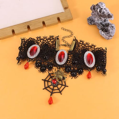 Vampire Choker Necklace for Women Gothic Lace Choker Necklace Y2K Goth Red Black Zirconia Pendant Necklaces Halloween Dark Bridal Vampire Costume Jewelry Accessories - style: Style-I