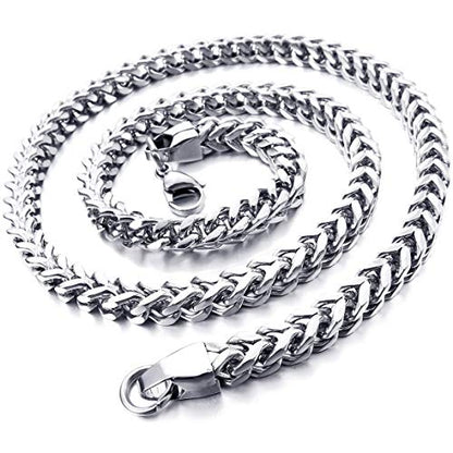 INBLUE 6MM Wide Chain Necklace for Men Women Stainless Steel Cuban Link Chain Necklaces Water Resistant Thick Metal Foxtail Chains (3 Colors - Silver Black Gold, 21.6 Inch Long) - color: Silver
