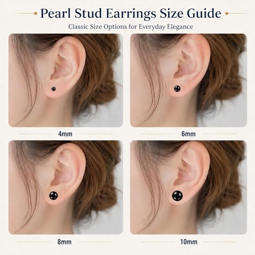 12 Pairs Simulated Pearl Stud Earrings Set for Women Men Beige White Black | 4 6 8 10 mm Faux Pearl Earrings Studs Pack, 316L Surgical Stainless Steel, Hypoallergenic for Sensitive Ears - color: Black