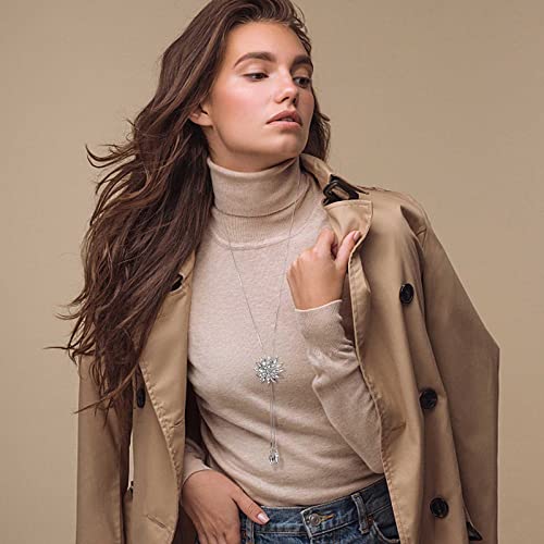 Jstyle 6Pcs Long Pendant Necklaces for Women, Statement Sweater Chain | Long Sweater Y Necklace Set, Fashion Statement Sweater Chain, Silver Flower Disk Circle Leaf Tassel Necklace, Daily Wear - style: Elegant Style