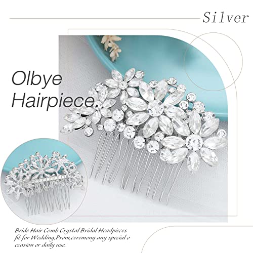 Olbye Wedding Hair Comb Rhinestone Hair Accessories Bridal Head Pieces Flower Bride Silver Crystal Headpiece Bridesmaids Head Side Combs Brides Accessories for Women (Silver C) - color: Silver C