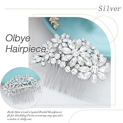 Olbye Wedding Hair Comb Rhinestone Hair Accessories Bridal Head Pieces Flower Bride Silver Crystal Headpiece Bridesmaids Head Side Combs Brides Accessories for Women (Silver C) - color: Silver C