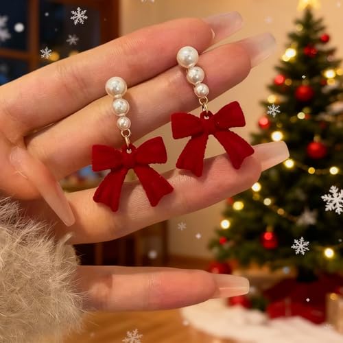 Bow Earrings Red Earrings for Women Dangle Cute Earrings Red Stuff Jewelry Outfits Accessories Gifts for Girls - color: A2:red bow earrings