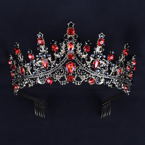 COCIDE Black & Red Crowns for Women Gothic Tiaras for Women Queen of Hearts Crown Accessories Costume Halloween Cosplay Princess Birthday Pageant Bride Headpieces - color: V7,Black&Red