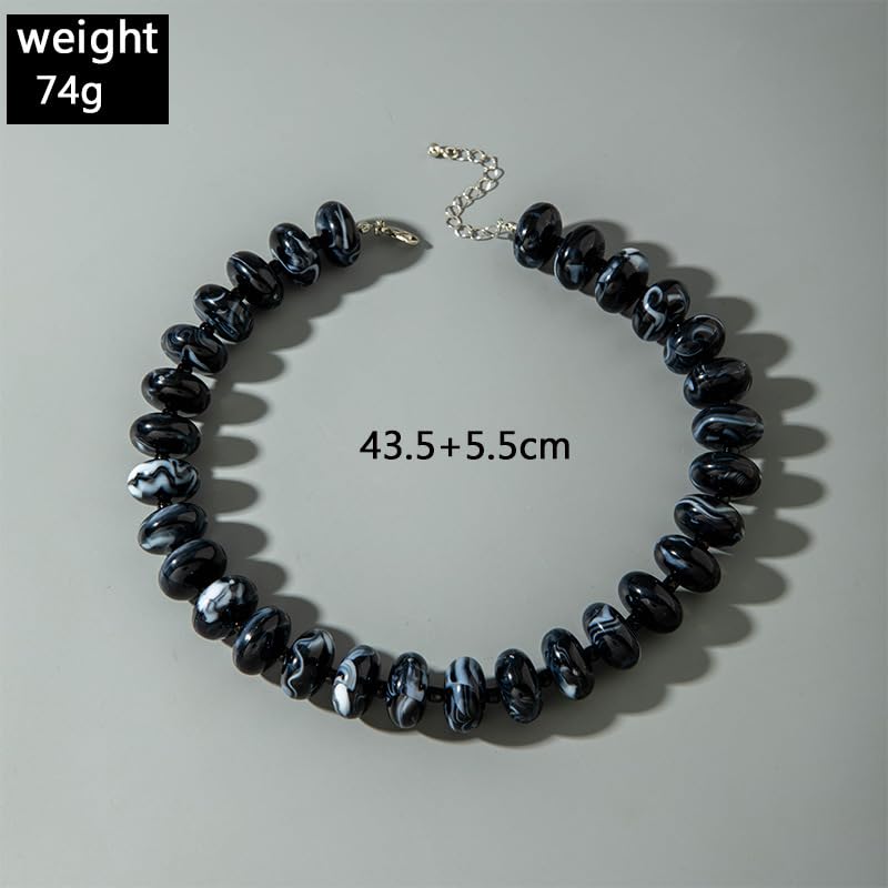 Beaded Necklace for Women Statement Chunky Necklace Boho Bead Choker Acrylic Big Bead Necklaces Summer Beach Jewelry for Women - color: Black