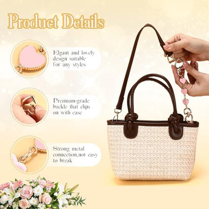 Sureio 5 Pcs Bag Extender Chain Pearl Purse Chain Ribbon Bow Keychain Extender Bag Strap Purse Charms Accessories for Handbag - color: Gold and Pink