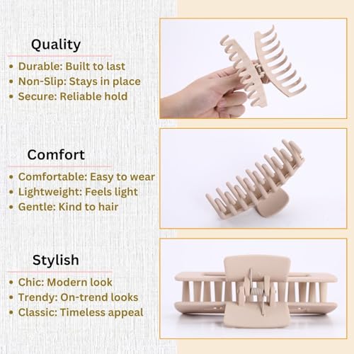 LuSeren Hair Clips for Women 4.3 Inch Large Hair Claw Clips for Women Thin Thick Curly Hair, Big Matte Banana Clips,Strong Hold jaw clips,Neutral Colors - color: Neutral