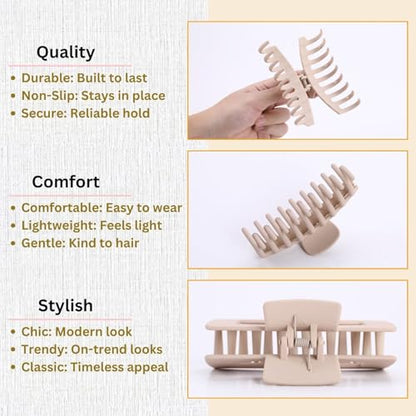 LuSeren Hair Clips for Women 4.3 Inch Large Hair Claw Clips for Women Thin Thick Curly Hair, Big Matte Banana Clips,Strong Hold jaw clips,Neutral Colors - color: Neutral